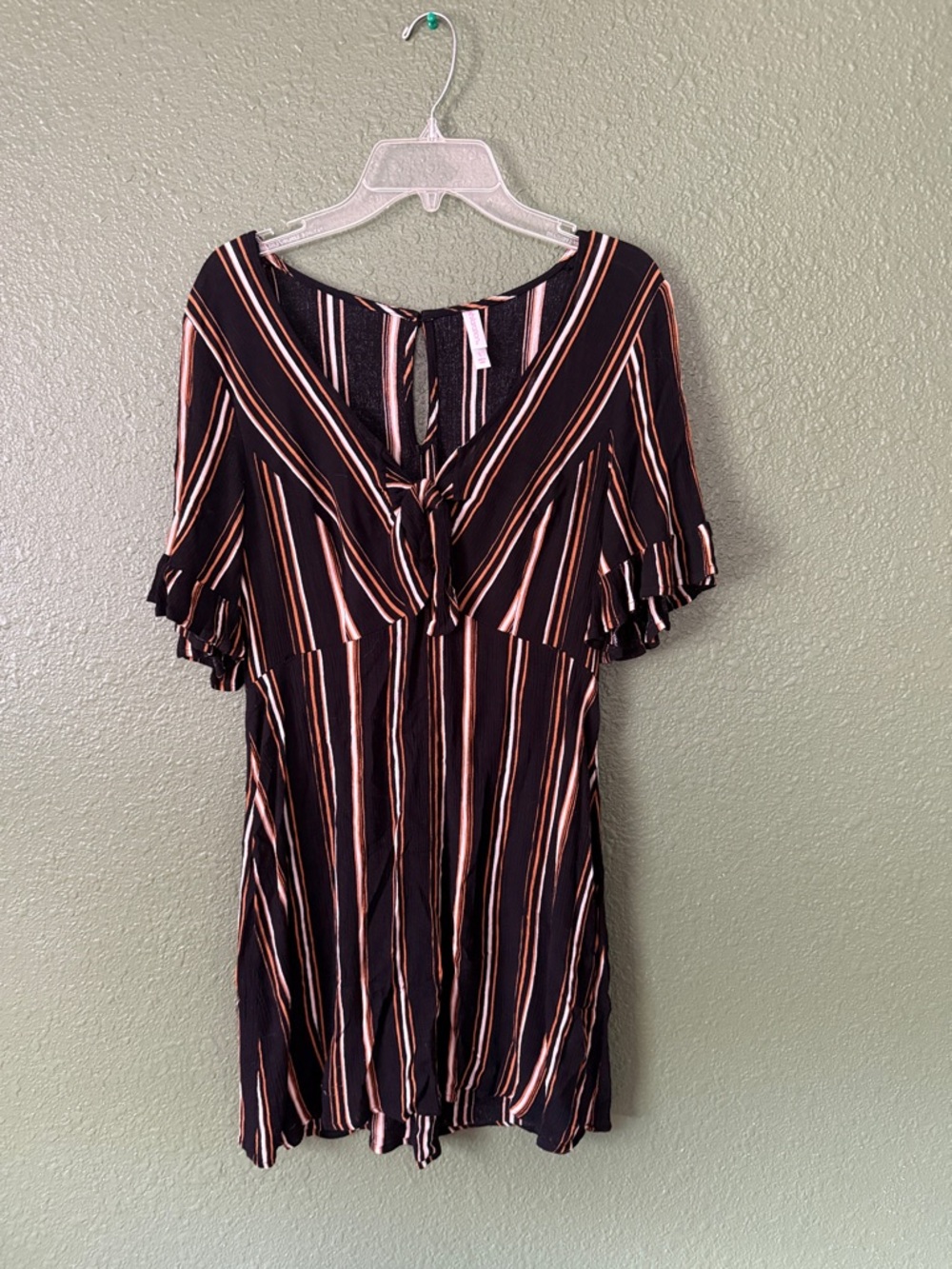 Black Striped Tie-Front Women’s Dress - Casual Short Sleeve
